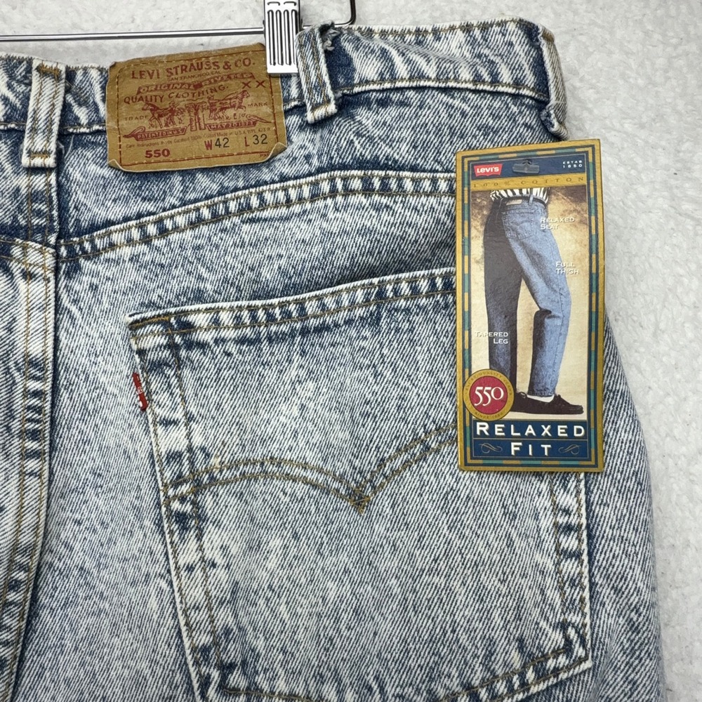 Vintage Levis 550 Mens 42x32 Acid Wash Relaxed Fit Tapered Leg Jeans Made in USA